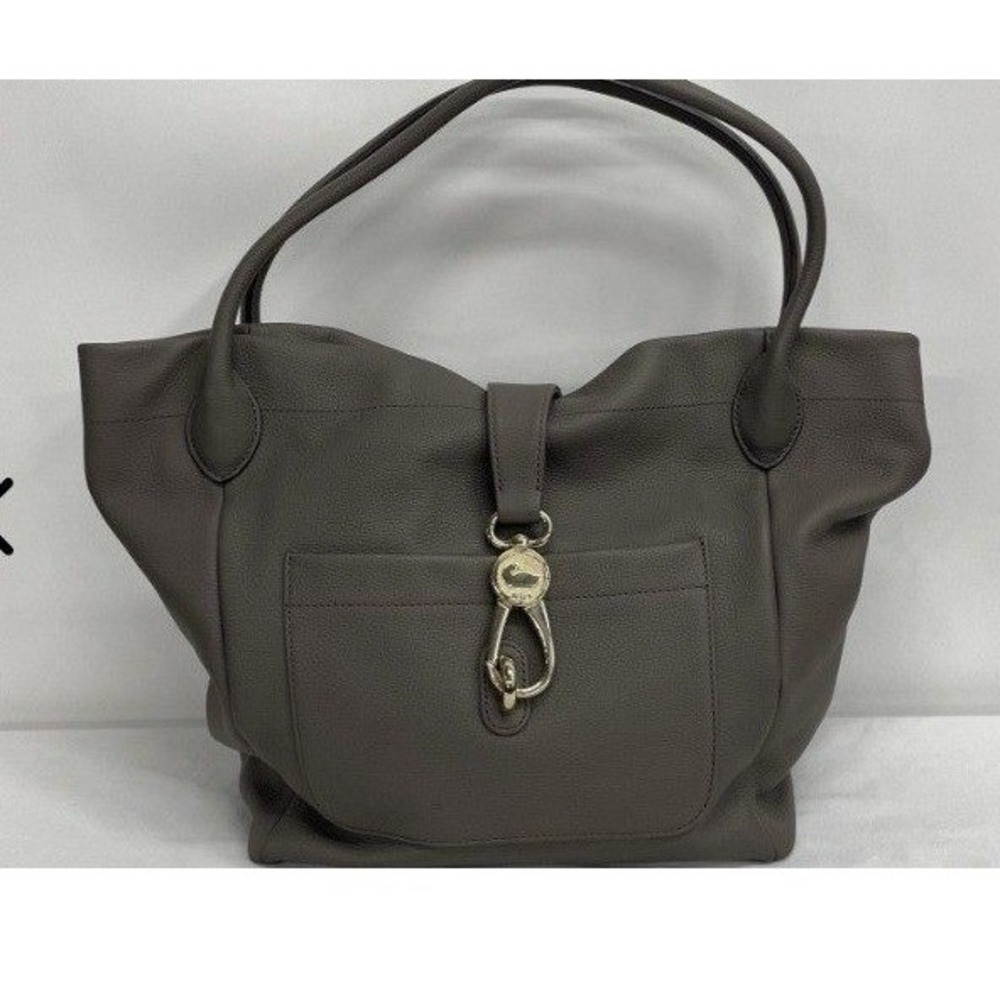 Dooney & Bourke Belvedere Logo Lock Gray Pebbled Leather Tote Bag J141117272